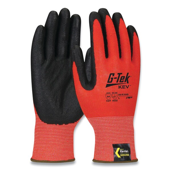 G-Tek KEV Hi-Vis Seamless Knit Kevlar Gloves, Large, Red/Black, PR 09-K1640/L
